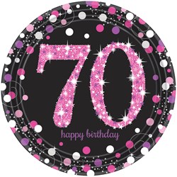 Bordjes 70 Jaar Sparkling Celebrations Pink - 8st