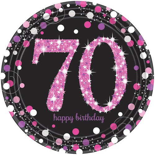 Bordjes 70 Jaar Sparkling Celebrations Pink - 8st