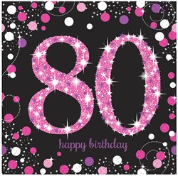 Servetten 80 Jaar Sparkling Celebrations Pink - 16st