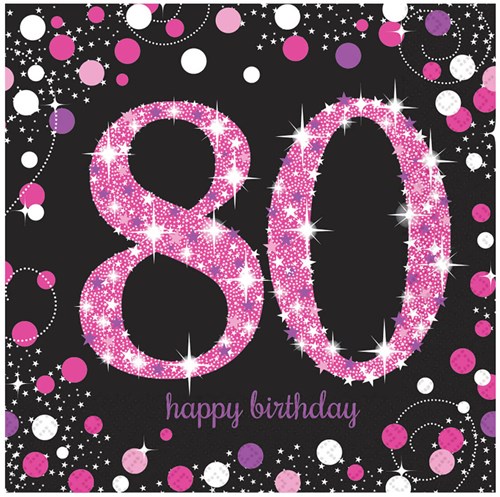 Servetten 80 Jaar Sparkling Celebrations Pink - 16st