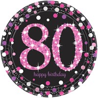 Bordjes 80 Jaar Sparkling Celebrations Pink - 8st