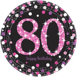 Bordjes 80 Jaar Sparkling Celebrations Pink - 8st