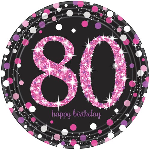 Bordjes 80 Jaar Sparkling Celebrations Pink - 8st