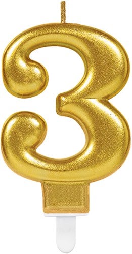Taartkaarsje Nummer 3 Sparkling Celebration Gold
