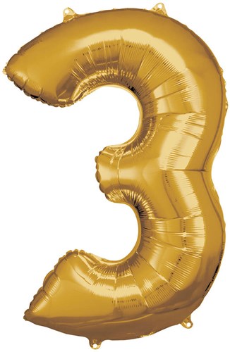 Folieballon Cijfer 3 Goud - 86cm