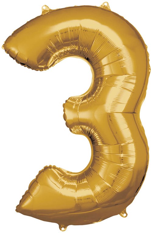 Folieballon Cijfer 3 Goud - 86cm