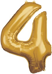 Folieballon Cijfer 4 Goud - 86cm