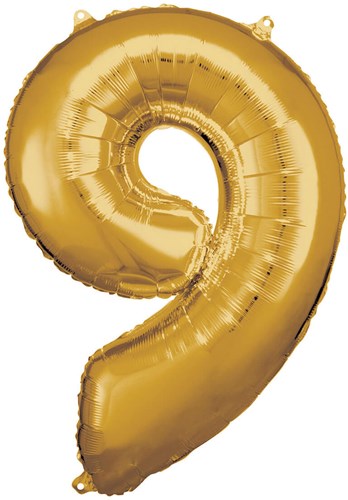 Folieballon Cijfer 9 Goud - 86cm