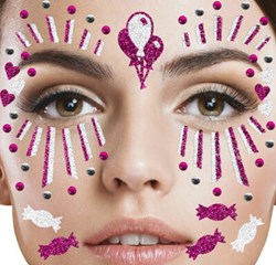 Gezicht Stickers Clown Pink-Wit
