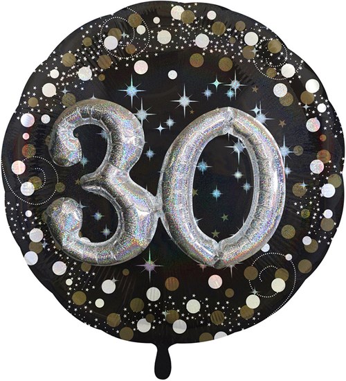 3D Folieballon 30 Jaar Luxe Zwart/Goud (81cm)