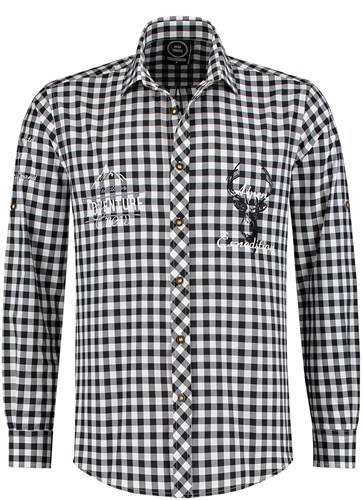 Tiroler Trachtenhemd Zwart/Wit Luxe (100% kat)  