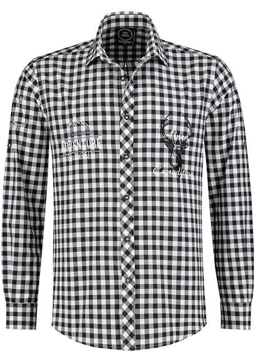 Tiroler Trachtenhemd Zwart/Wit Luxe (100% kat)  