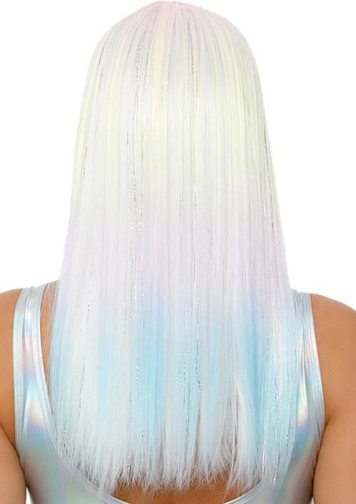 Ombre Pruik Rainbow Pastel met Tinsel (achterkant)