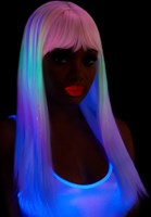 Ombre Pruik Rainbow Pastel met Tinsel (blacklight voorkant)