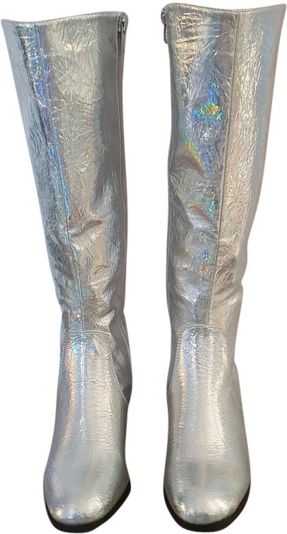 Disco Laarzen Metallic Hologram Zilver (voorkant)