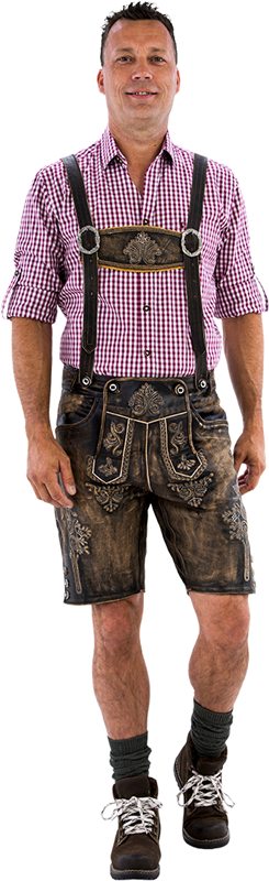 Heren Lederhose Kort Luxe Vintage Antiek Bruin (rundleer) (lopend)