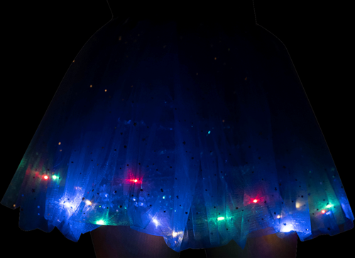 Tule Rokje Blauw met Gekleurde LED-lichtjes (voorbeeld in het donker)