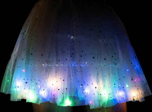Kinder Tule Rokje Wit met Gekleurde LED-lichtjes (voorbeeld in het donker)