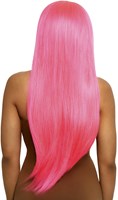 Pruik Lang Stijl Haar Neon Pink Luxe (achterkant)