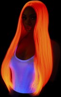 Pruik Lang Stijl Haar Neon Pink Luxe (lichtgevend)