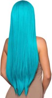 Pruik Lang Stijl Haar Turquoise Luxe (achterkant)