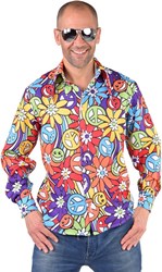 Heren Disco Blouse Seventies Smiley Peace