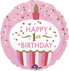 Folieballon Happy 1st Birthday Girl (45cm)