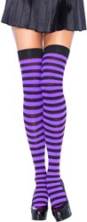 Sexy Overknee Zwart-Paars Gestreept