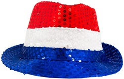 Disco Pailletten Hoed Rood-Wit-Blauw + Licht