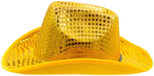 Cowboyhoed Geel met Gouden Pailletten (zijkant)