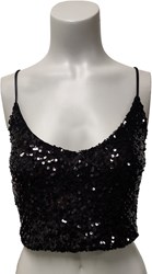 Crop Top Pailletten Zwart