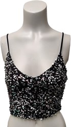 Crop Top Pailletten Zwart-Zilver
