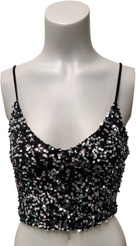 Crop Top Pailletten Zwart-Zilver