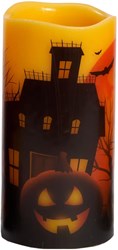 Halloween Led-Kaars Huis/Pompoen - 15x7,5cm