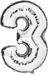 Folieballon Cijfer 3 Zilver 100cm