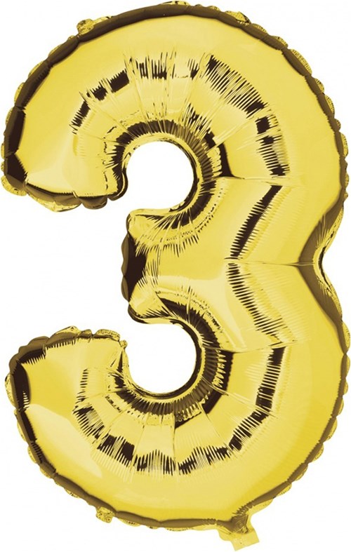Folieballon Cijfer 3 Goud 100cm