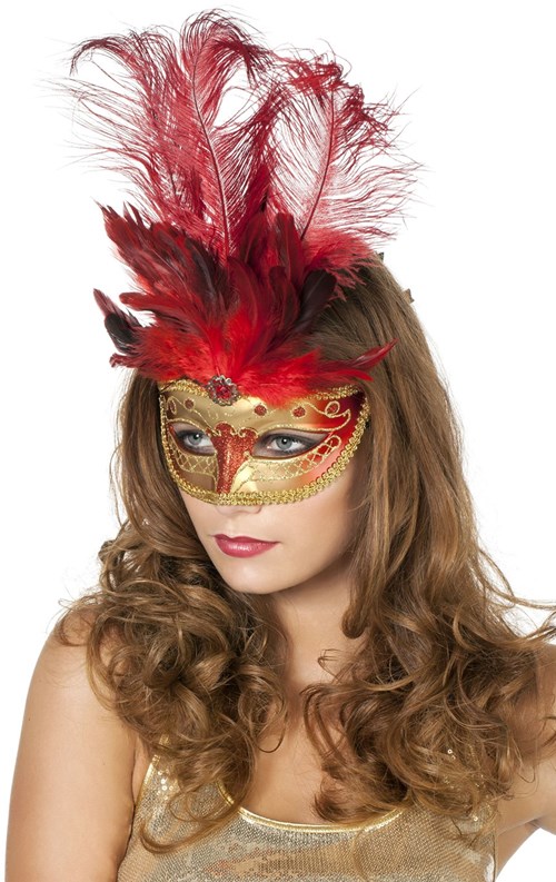 Venetiaans Masker Grote Veer Rood