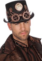 Hoed Steampunk Luxe met Bronzen Bril en Klok