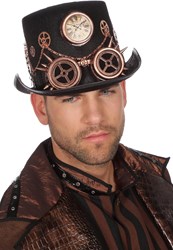 Hoed Steampunk Luxe met Bronzen Bril en Klok