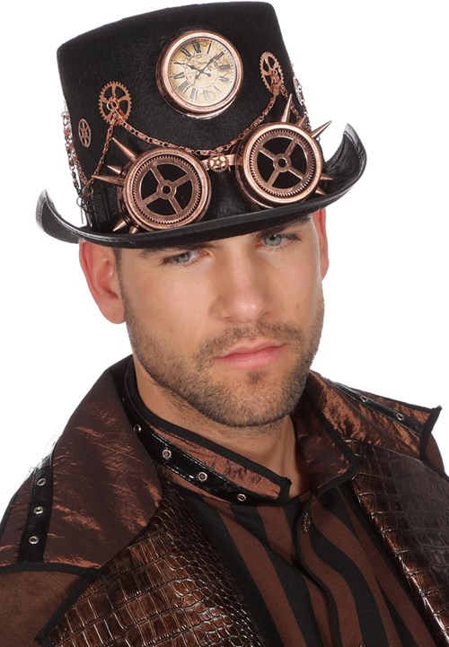 Hoed Steampunk Luxe met Bronzen Bril en Klok