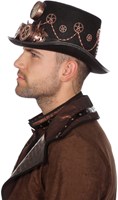 Hoed Steampunk Luxe met Bronzen Bril en Klok-2