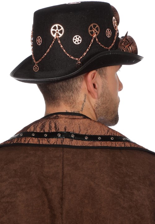 Hoed Steampunk Luxe met Bronzen Bril en Klok-3