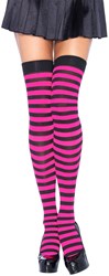 Sexy Overknee Zwart-Pink Gestreept