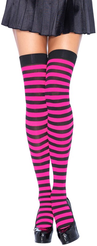 Sexy Overknee Zwart-Pink Gestreept