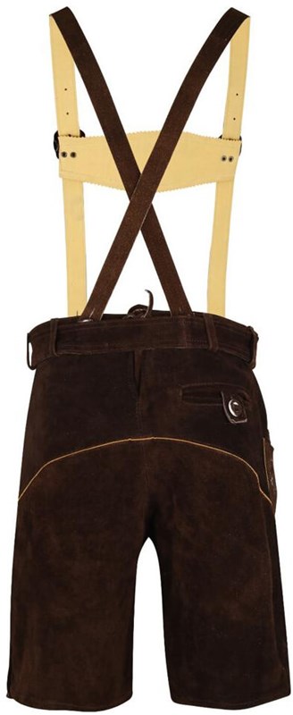 Lederhose Kort Donkerbruin met Riem + Bretels (Rund) (achterkant)