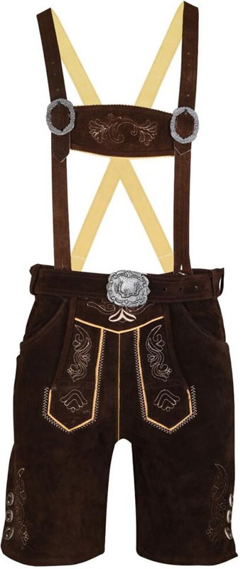 Lederhose Kort Donkerbruin met Riem + Bretels (Rund)