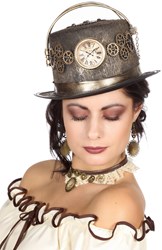 Hoed Steampunk Goud Luxe met Klok en Tandwielen