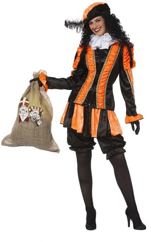 Pietenpak Dames Pepita Oranje-Zwart