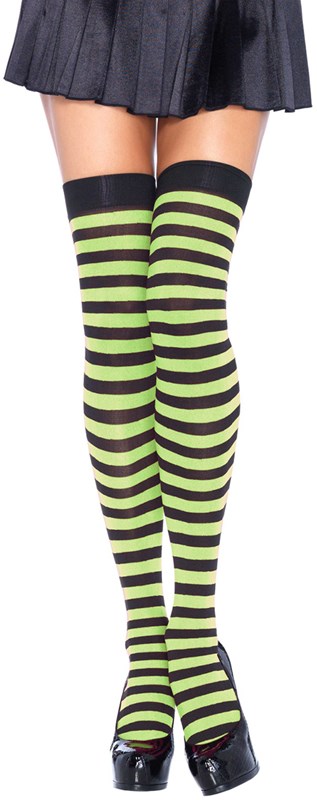 Sexy Overknee Zwart-Groen Gestreept