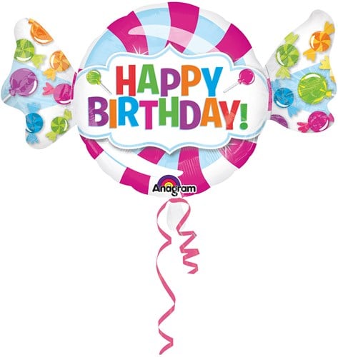 Folieballon XL Happy Birthday Snoepje (101x60cm)